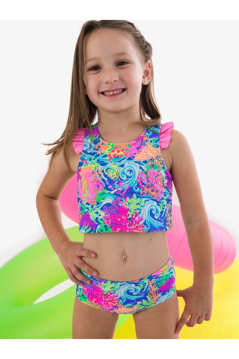 UPF50+ Sun Protected Racerback Flutter Tankini 2-Piece Swimsuit, Alternate, color, Neon Ocean Coral