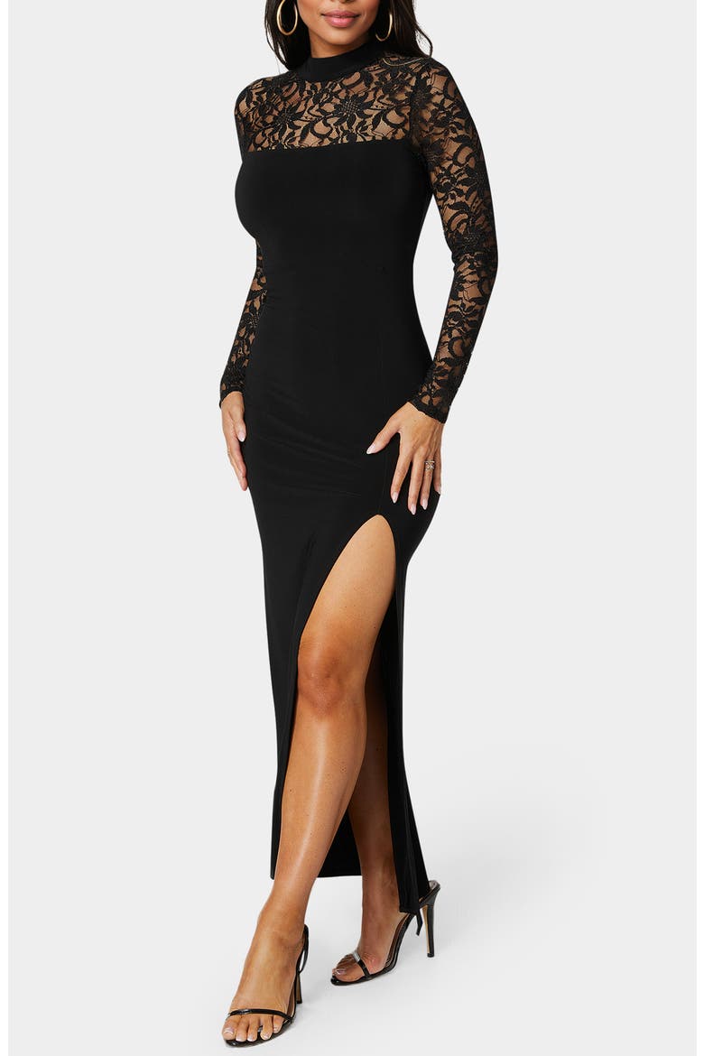 Illusion Lace Long Sleeve Maxi Dress, Alternate, color, BLACK