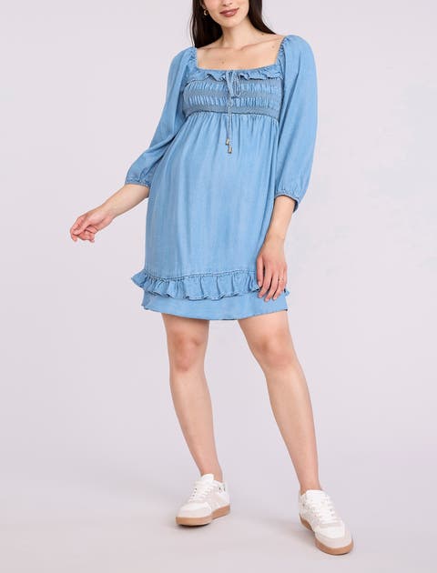 Smocked Babydoll Long Sleeve Mini Dress