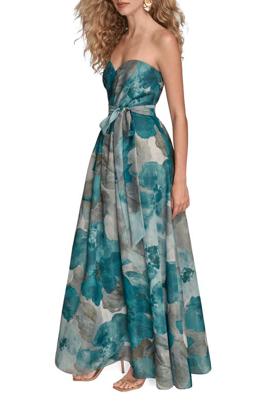 Donna Karan New York Floral Strapless Fit & Flare Gown In Green