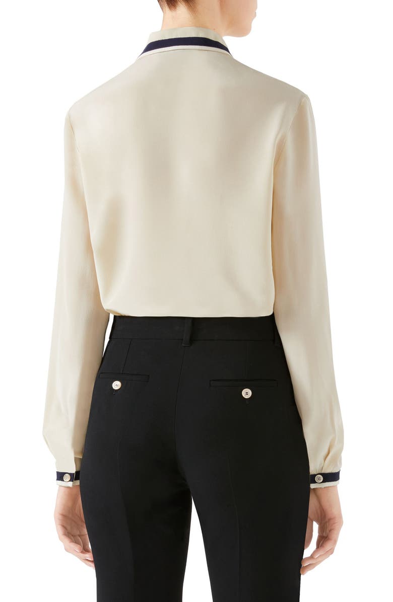 Gucci Grosgrain Trim Silk Crêpe de Chine Shirt, Alternate, color, 