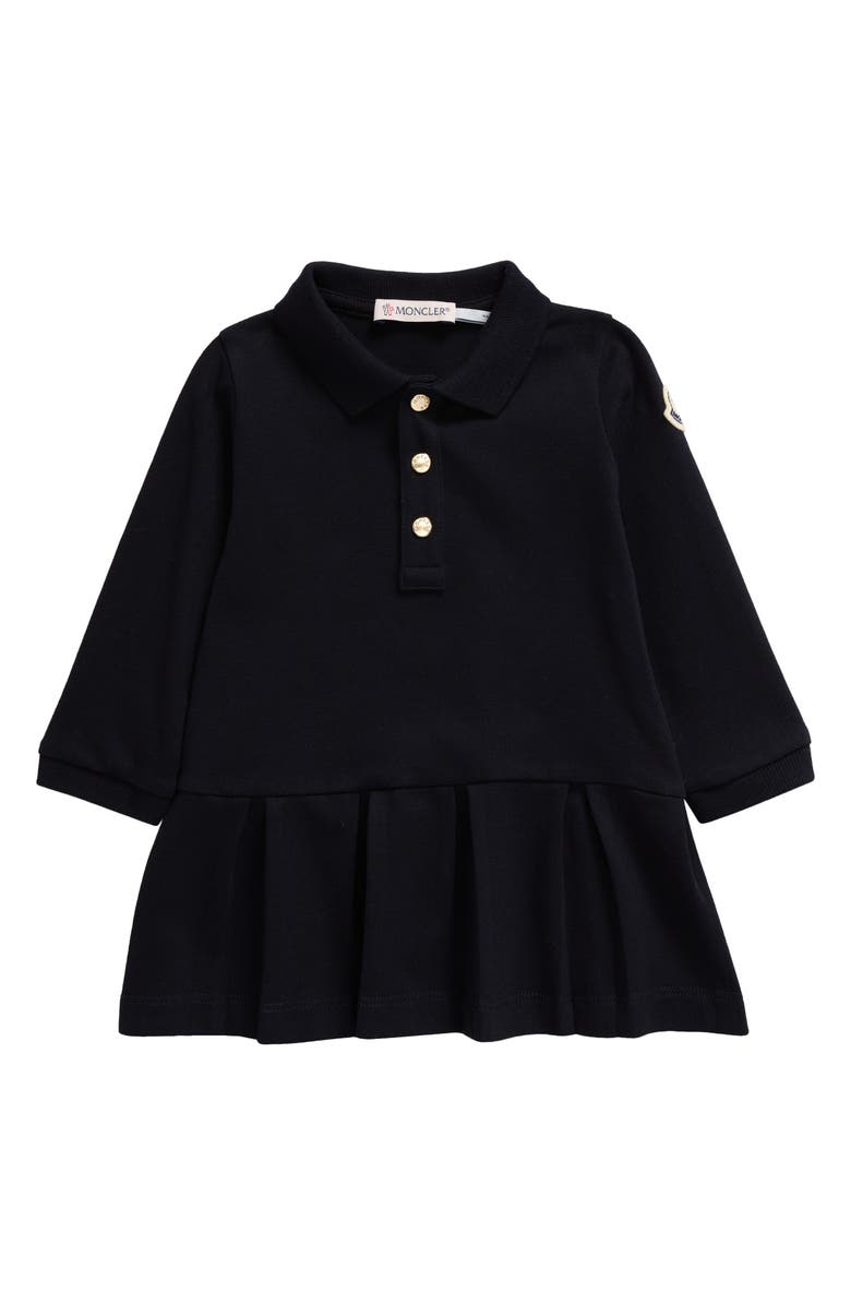 Moncler Kids' Long Sleeve Stretch Cotton Piqué Polo Dress, Main, color, 