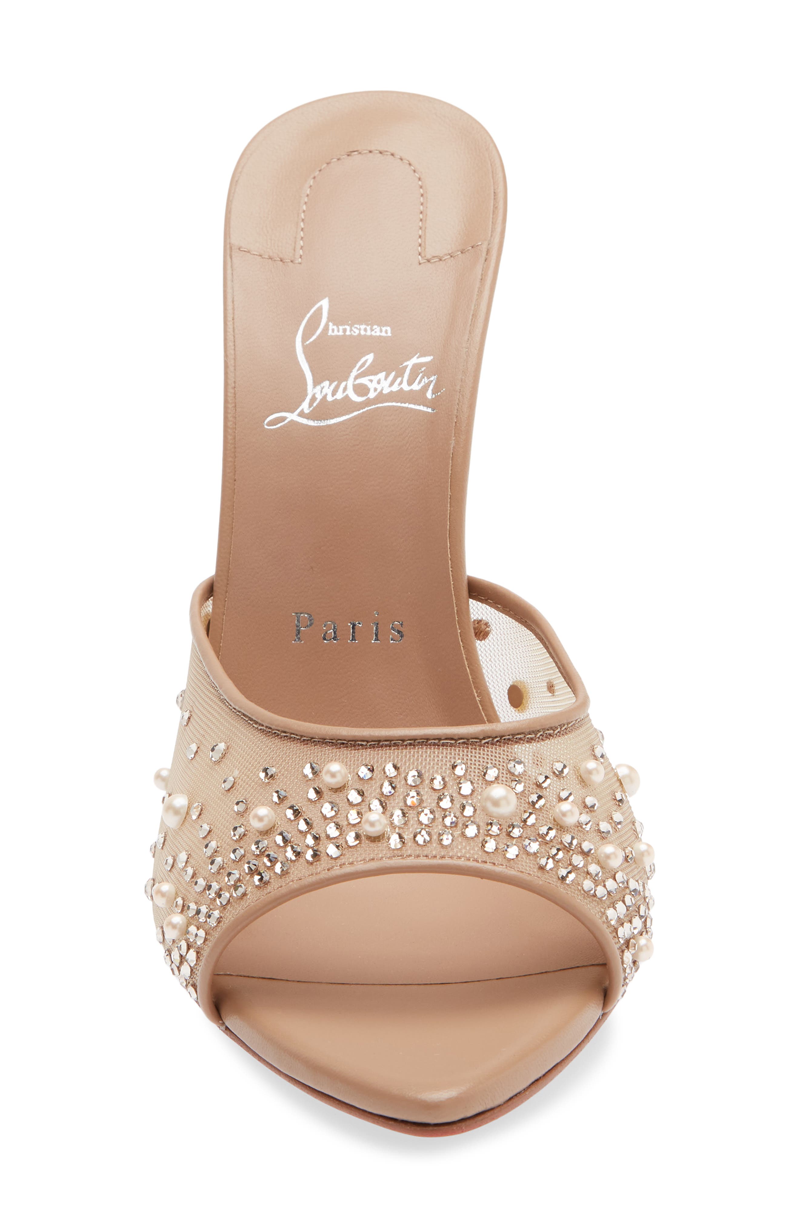 Christian Louboutin Miss Z Crystal Embellished Mesh Pointed Toe Sandal, Alternate, color, Blush/ Blush