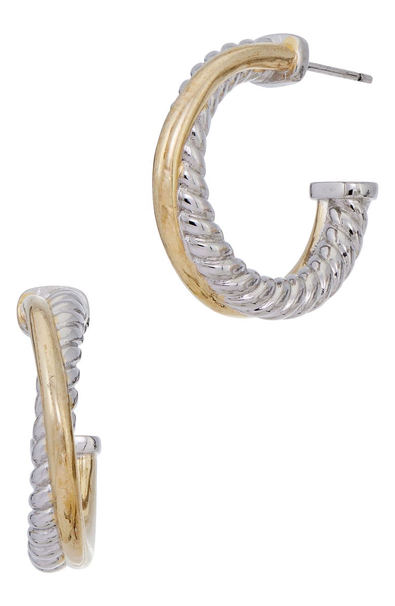 SAVVY CIE JEWELS Two Tone Hoop Earrings, Main, color, White