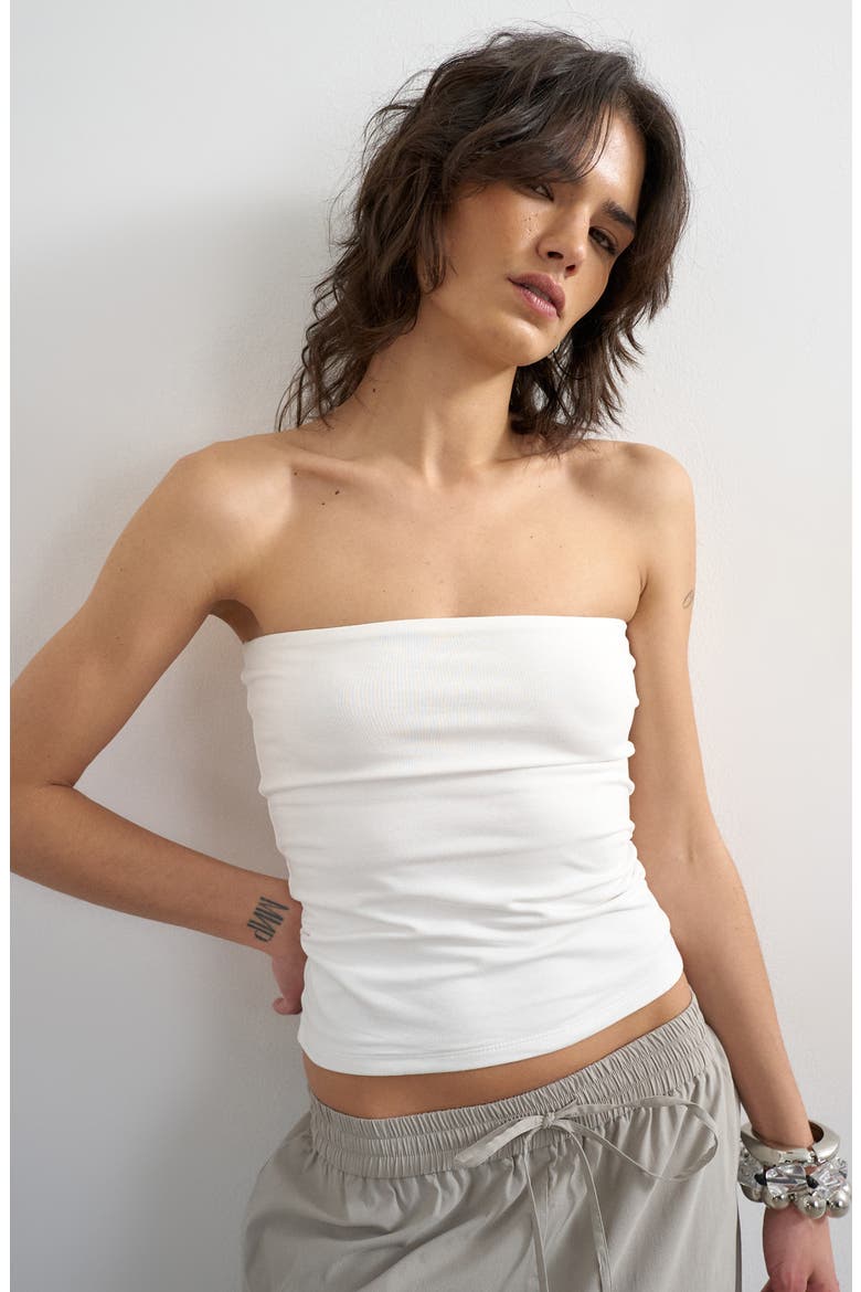 Stretch Cotton Tube Top, Main, color, WHITE