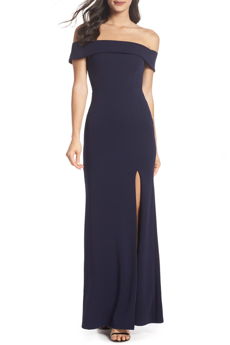 Off the Shoulder Mermaid Gown, Main, color, NAVY
