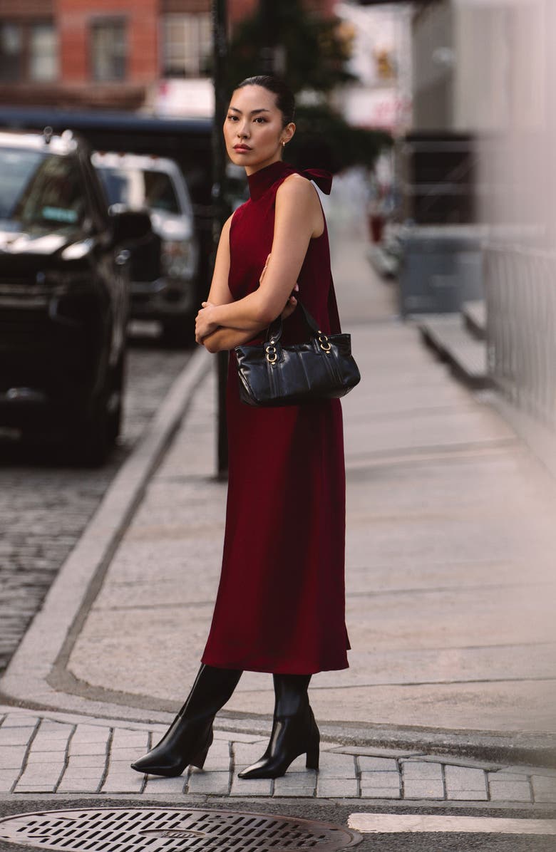 French Connection Ennis Bow Back Sleeveless Satin Maxi Dress, Alternate, color, 50-Cabernet