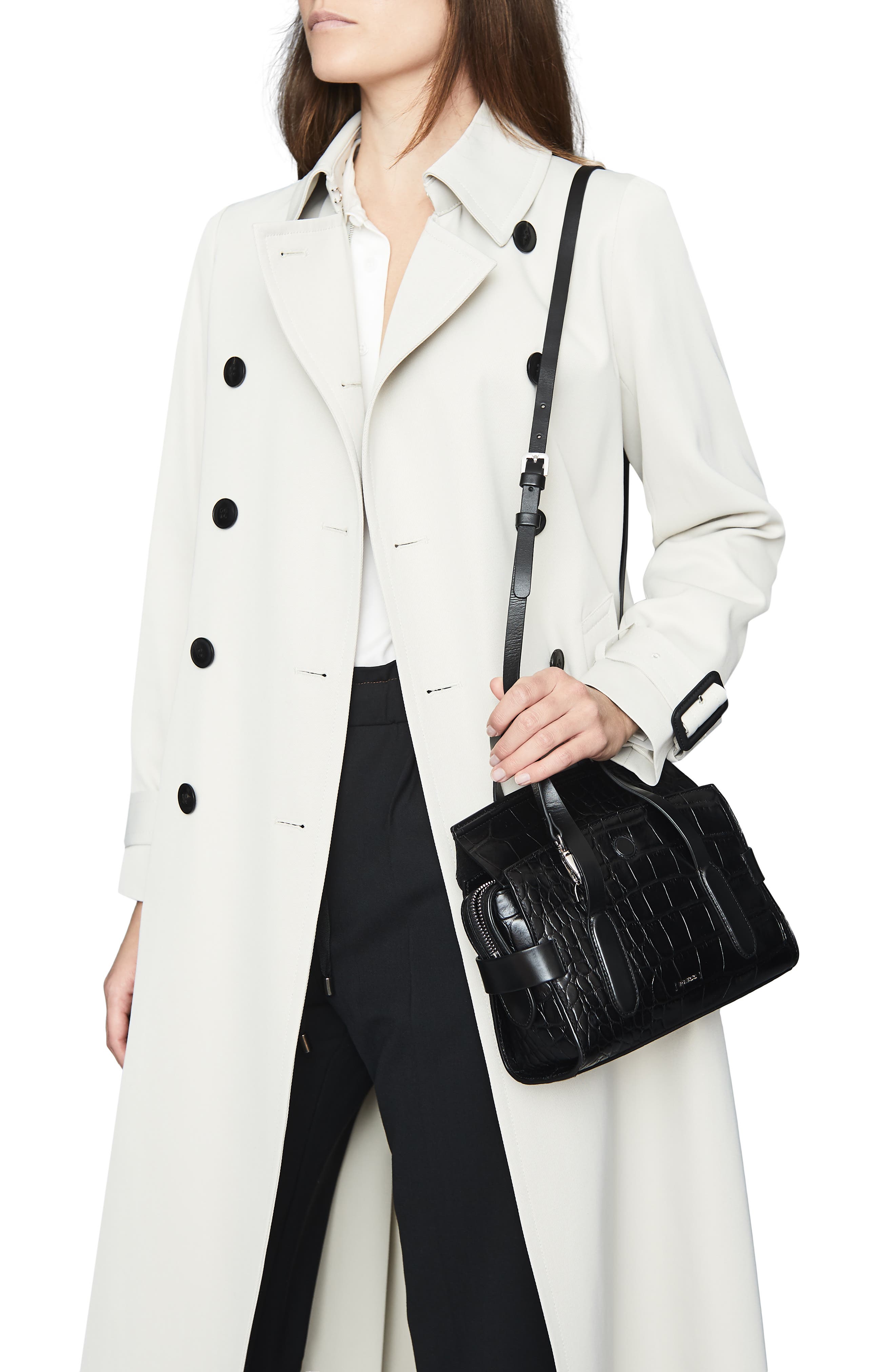 Reiss Sophie Croc Embossed Leather Crossbody Bag, Alternate, color, 