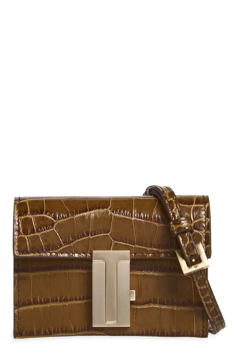 Mia Croc Embossed Leather Crossbody Wallet, Main, color, CINNAMON