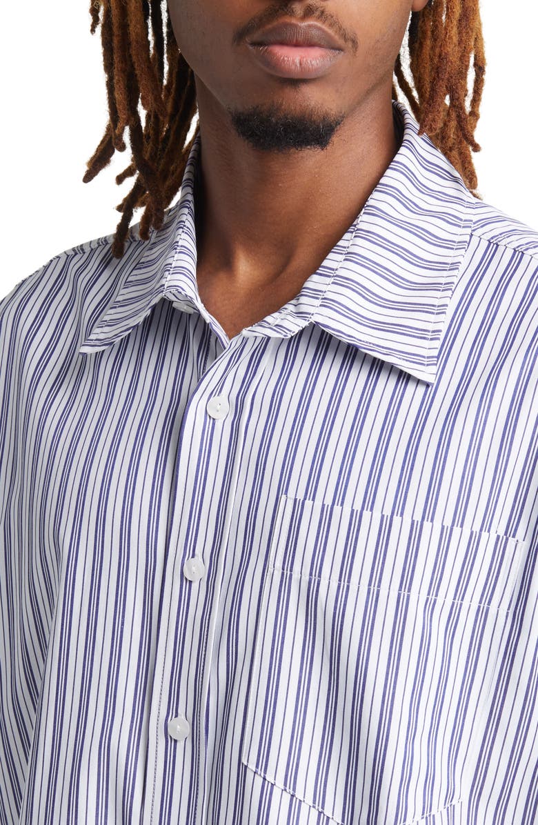 CHECKS Stripe Boxy Fit Short Sleeve Button-Up Shirt, Alternate, color,