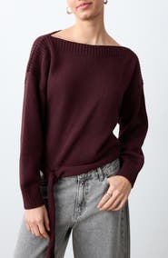 MANGO TEEN Boat Neck Tie Hem Cotton Blend Sweater
