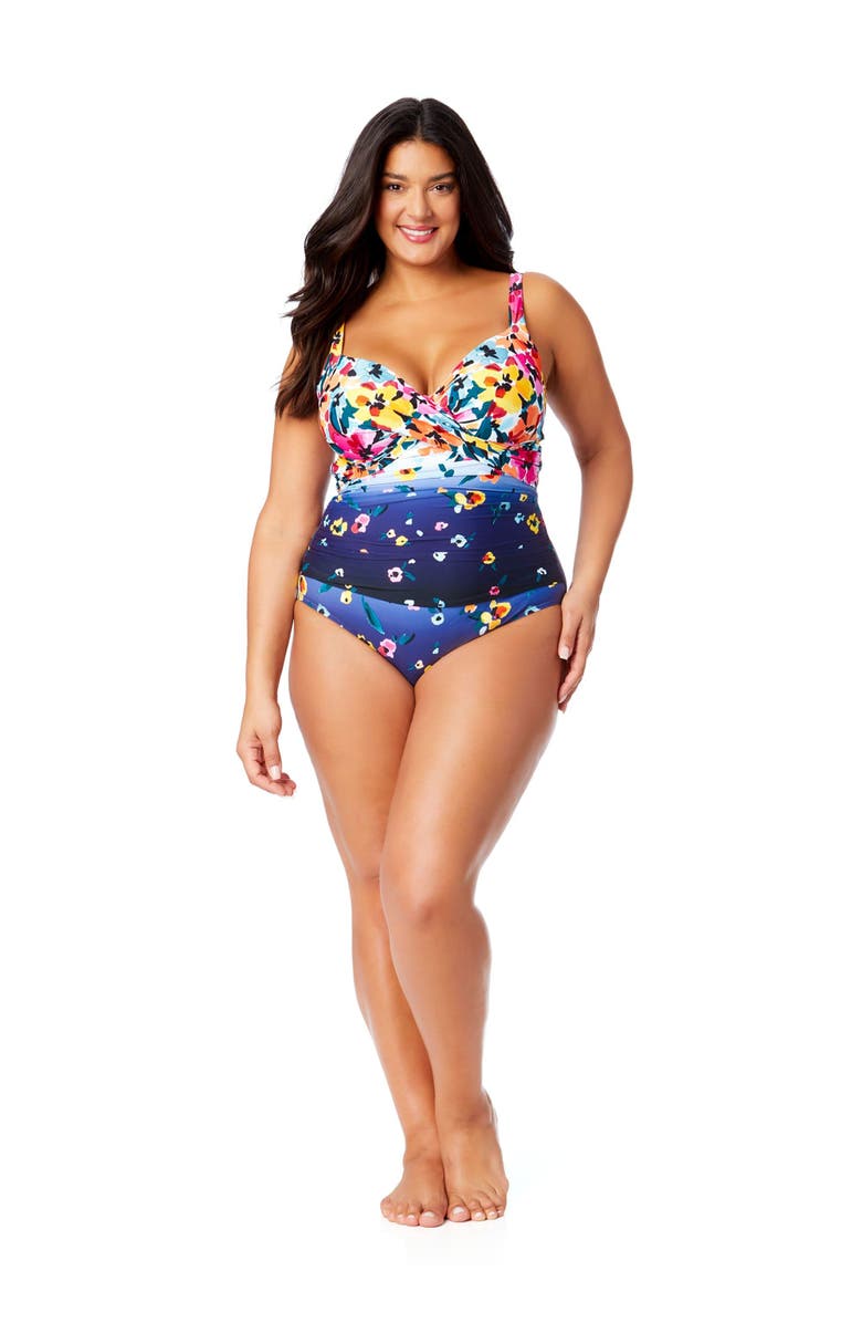 Anne Cole Plus Women's Plus Gradient Floral Underwire Surplice One Piece Swimsuit, Alternate, color, Gradient Floral