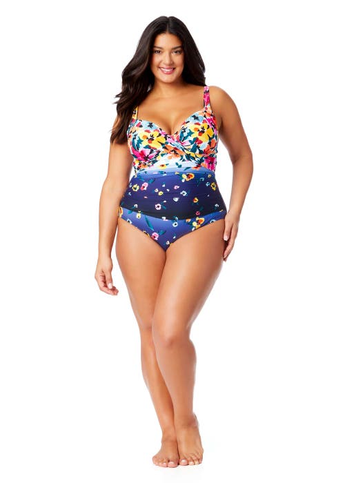 Anne Cole Plus Plus Gradient Floral Underwire Surplice One Piece Swimsuit In Gradient Floral