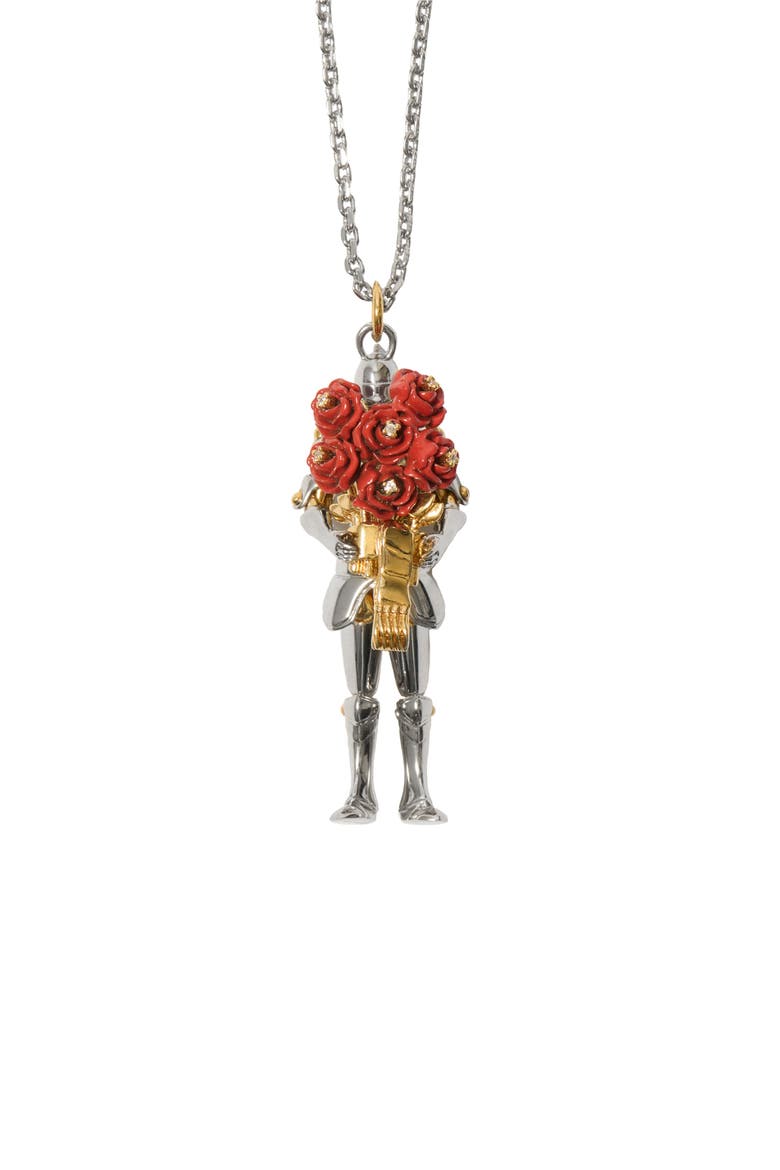 Knight Rose Charm Necklace, Main, color, Silver/gold/red