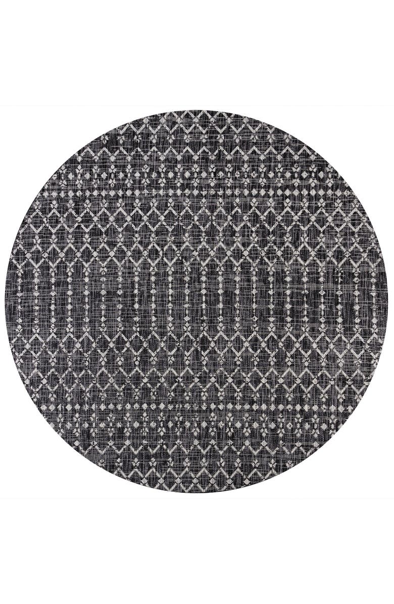 JONATHAN Y Ourika Moroccan Geometric Textured Weave Indoor/Outdoor Round Area Rug, Alternate, color, Black/Gray