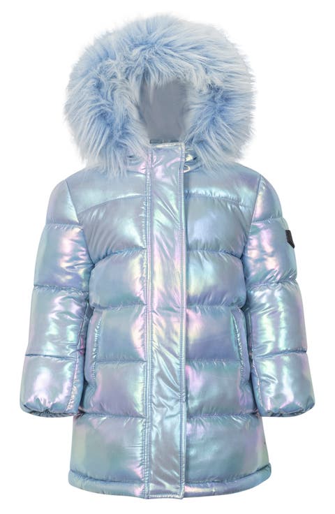 Kids' Iridescent Faux Fur Hooded Puffer Jacket (Toddler)