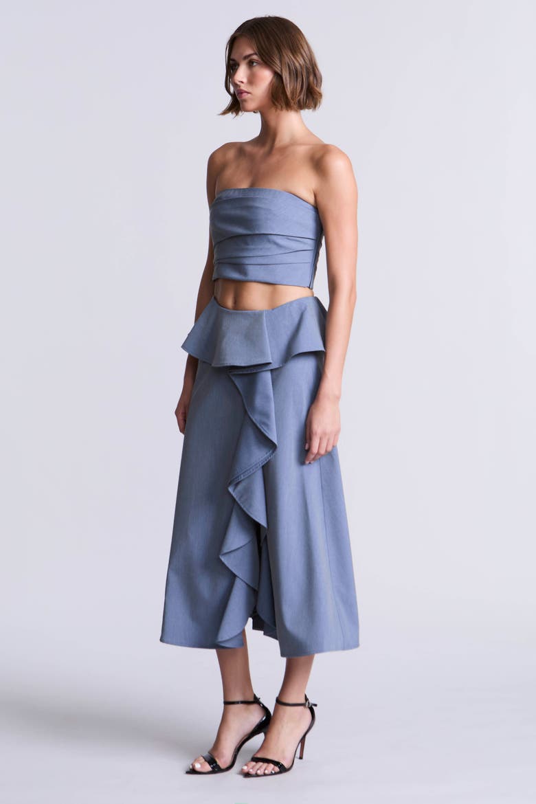 Cascade Midi Skirt, Alternate, color, Yarn Dye Denim Blue Suiting
