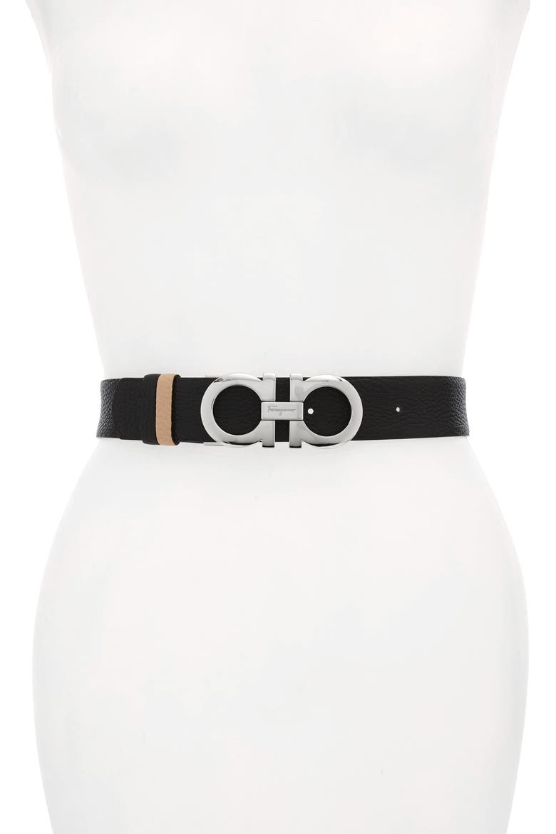 Reversible Gancini Calfskin Leather Belt, Alternate, color, NEW BISQUE