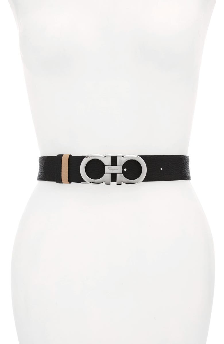 FERRAGAMO Reversible Gancini Calfskin Leather Belt, Alternate, color, New Bisque