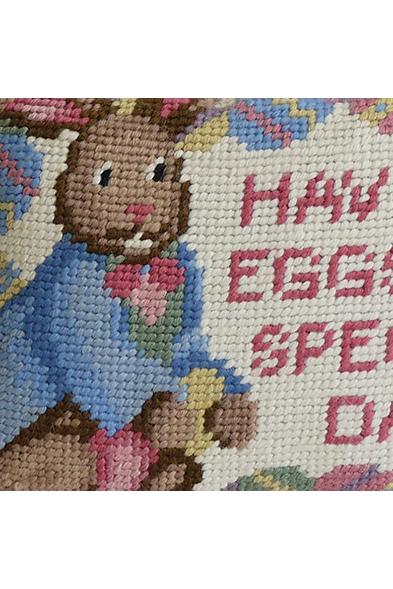 "Have An Eggstra Special Day" Easter Bunny Vintage Needlepoint Mini Accent Pillow 6.5" x 9", Alternate, color, Pink