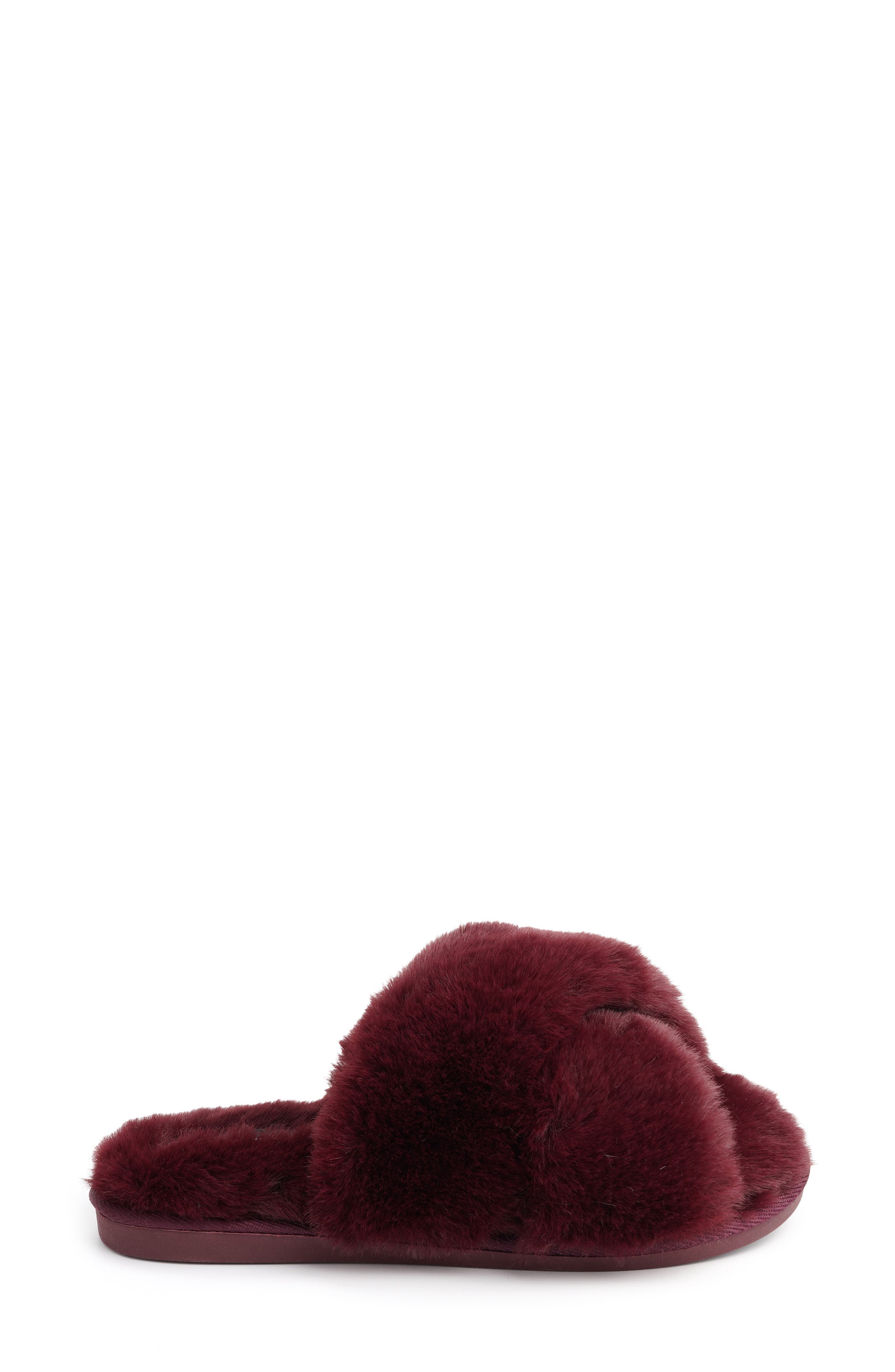 X-Band Faux Fur Slipper, Alternate, color, BURGUNDY