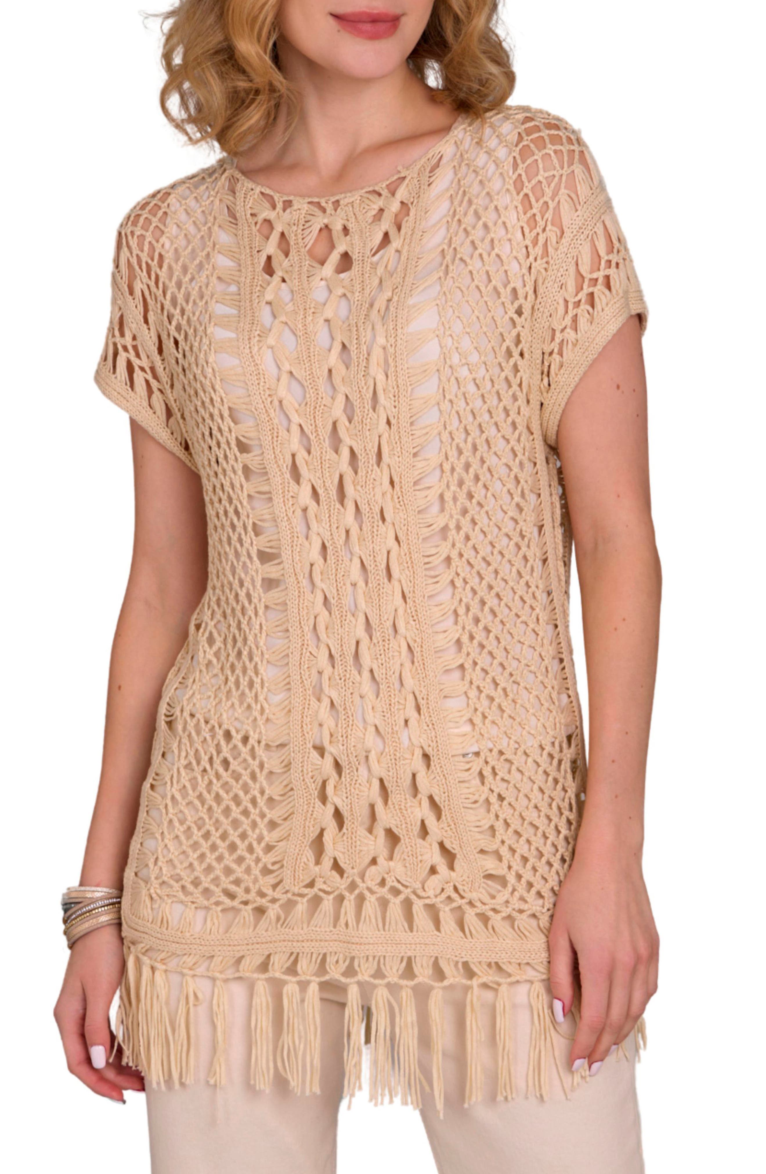 SAACHI Fringe Crochet Poncho