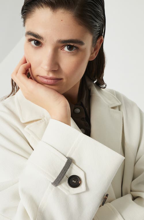 Brunello Cucinelli White Double Breasted Jacket With Beaded Jewelry Decoration In Cotton And Linen B In Panama