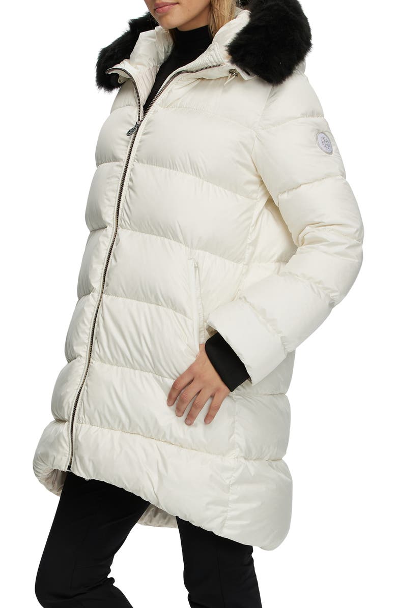 GORSKI Apres-Ski Horizontal Jacket with Detachable Genuine Shearling Hood Trim, Alternate, color, Ivory/Black