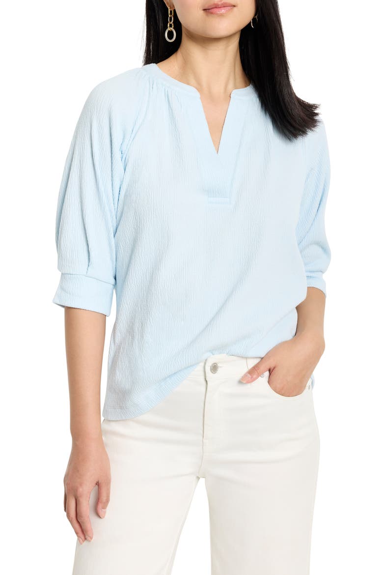 Elbow Sleeve Split Neck Top, Main, color, PALE SKY
