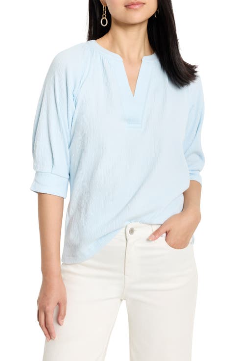 Elbow Sleeve Split Neck Top (Regular & Petite)