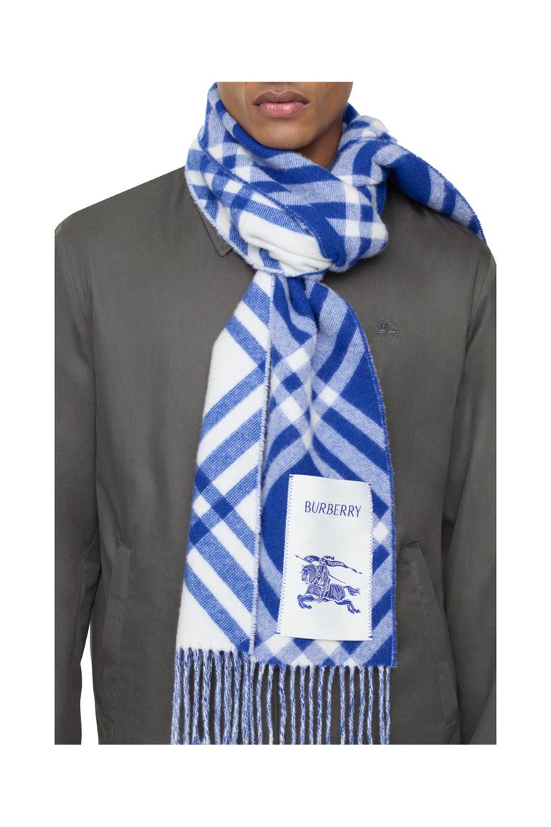 Check Cashmere Scarf, Alternate, color, Knight blue