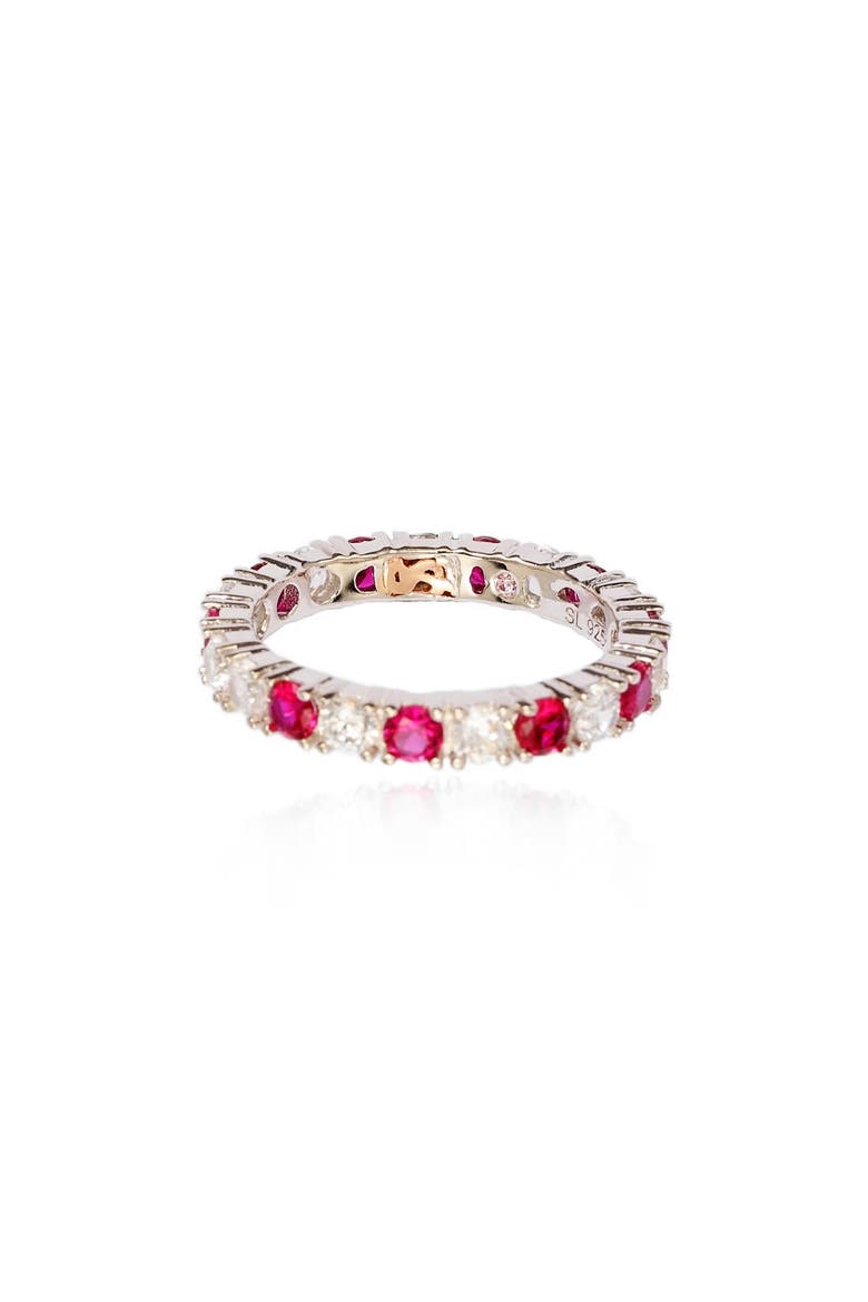 Sterling Silver Cubic Zirconia Ruby Red Alternating Eternity Band Ring, Alternate, color, RED