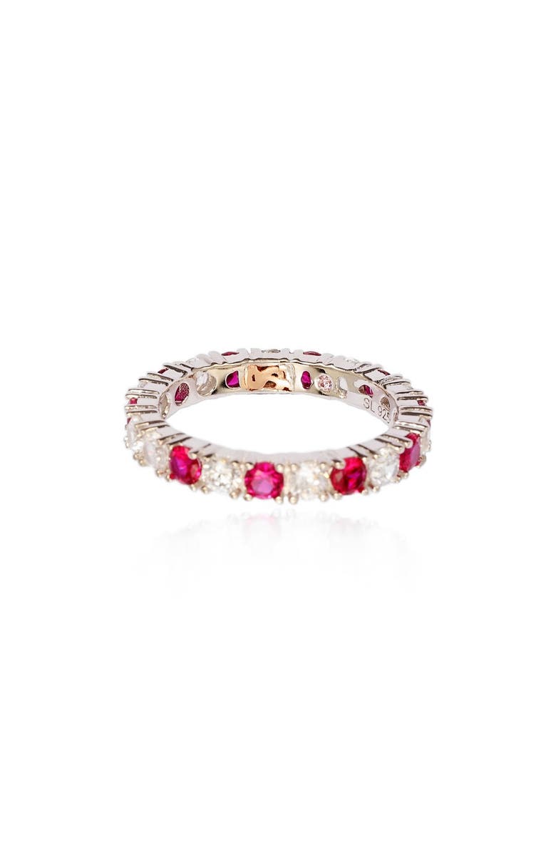 SUZY LEVIAN Sterling Silver Cubic Zirconia Ruby Red Alternating Eternity Band Ring, Alternate, color,