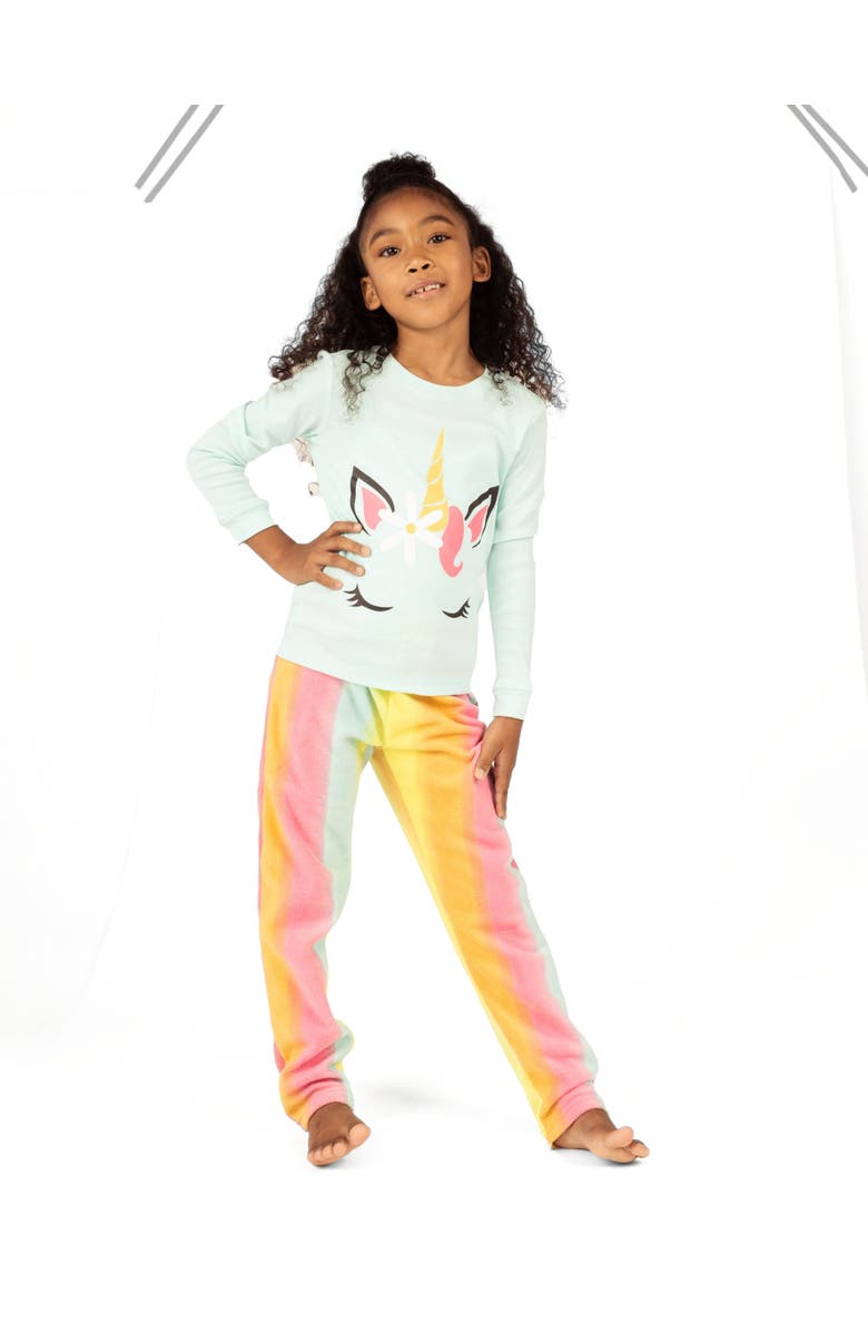 Leveret Kids Cotton Top & Fleece Pants Printed Holiday Pajamas, Alternate, color, Rainbow