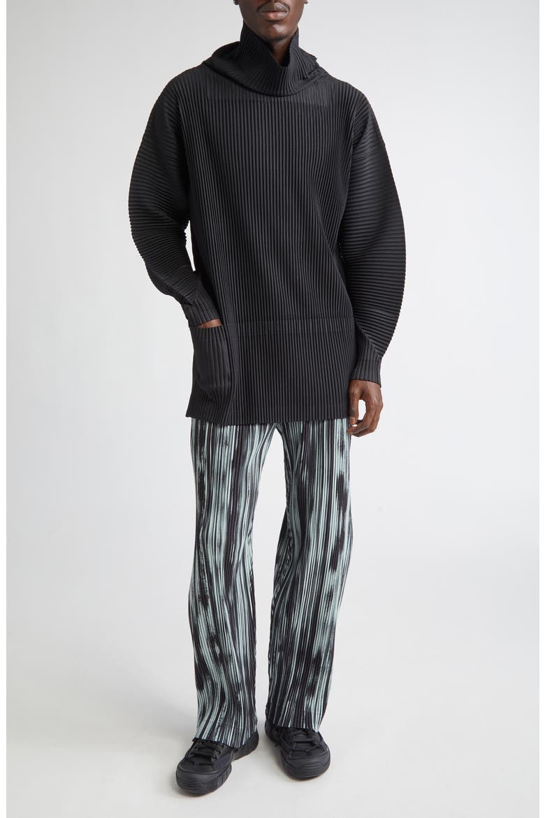 Brushstroke Stripe Pleated Pants, Alternate, color, BLACK