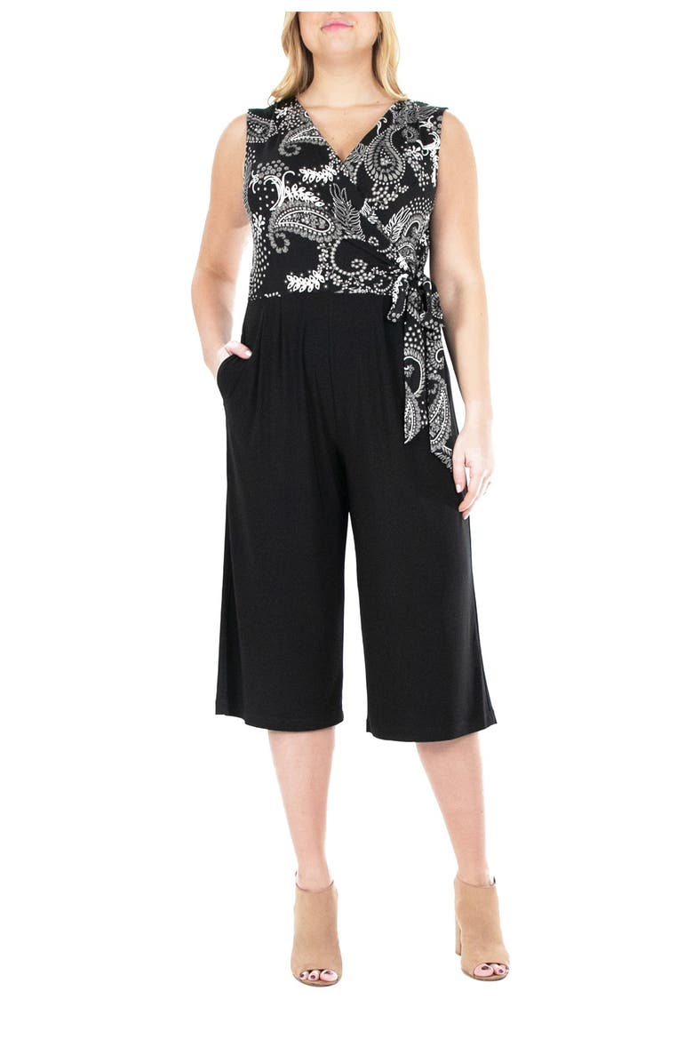 Nina Leonard Sleeveless Tie Cropped Jumpsuit, Main, color, 