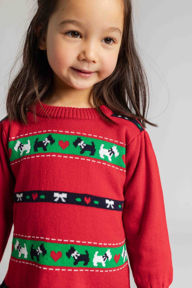 Sweater Tunic Set with Scotty Dogs, Bows, & Hearts, Alternate, color, Red, Navy, Green & White Multi