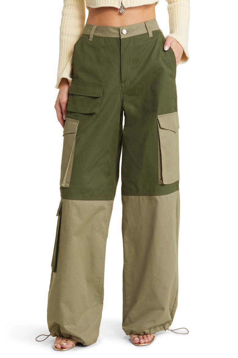 Colorblock Cargo Pants, Main, color, BRONZE GREEN