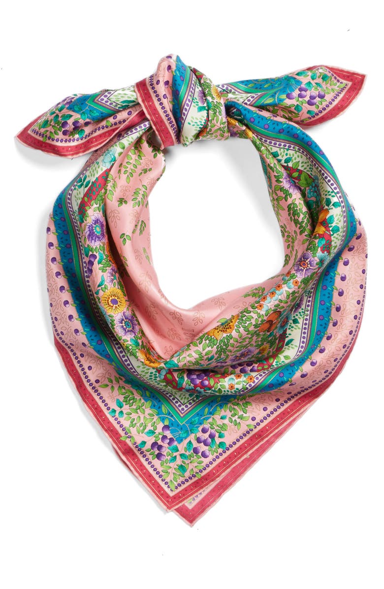 Gucci Liberty Flowers Fouland Silk Square Scarf, Alternate, color, Pink