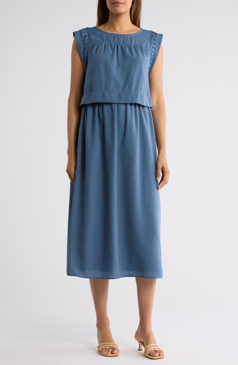 DR2 by Daniel Rainn Pleated Sleeve Midi Dress, Main, color, Blue Tin