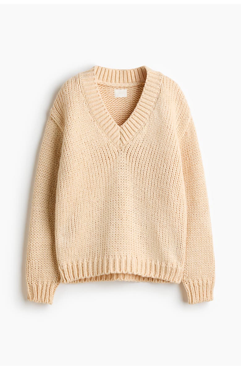 H&M Knitted V-neck Jumper, Main, color, Butter Yellow