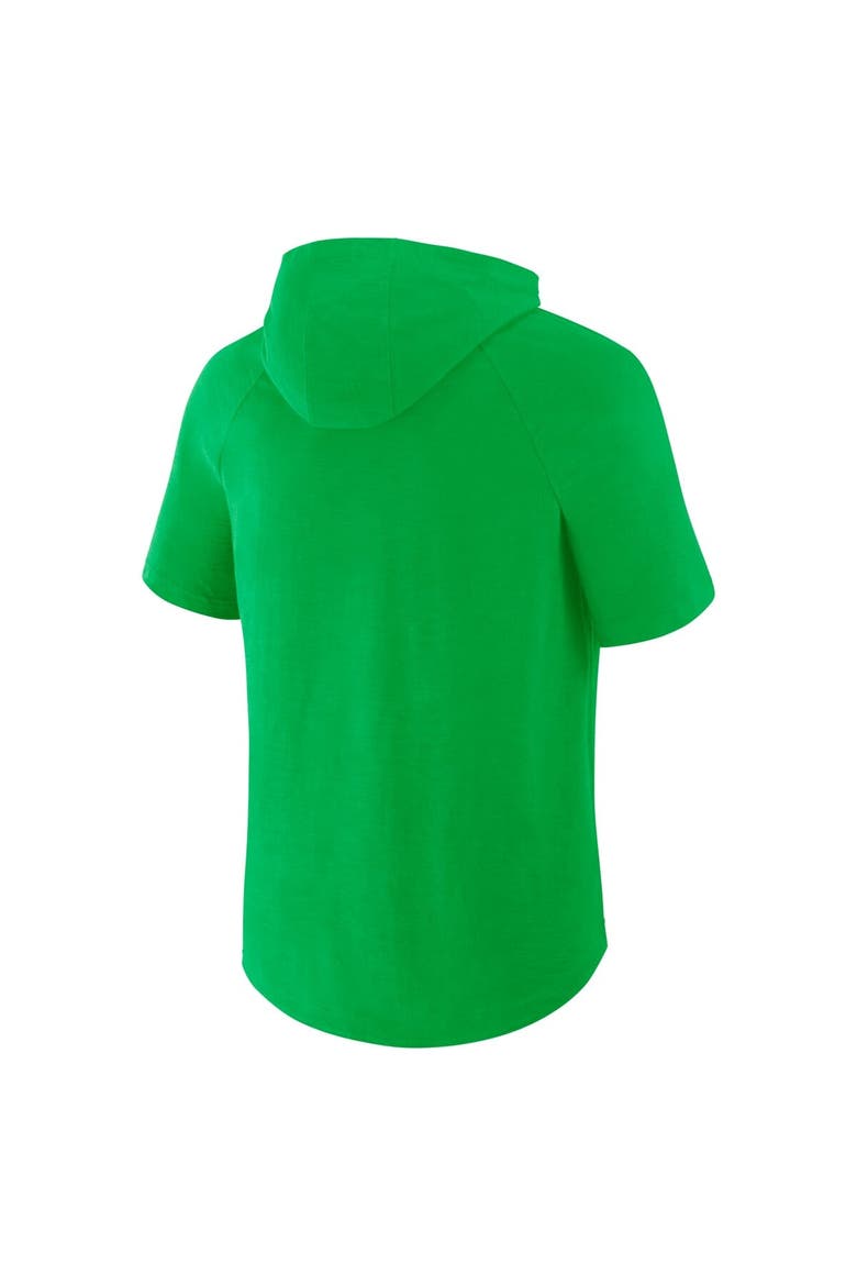 Men's Fanatics Rave Green Seattle Sounders FC Hat Trick Stadium Slub Raglan Short Sleeve Pullover Hoodie, Alternate, color, Green
