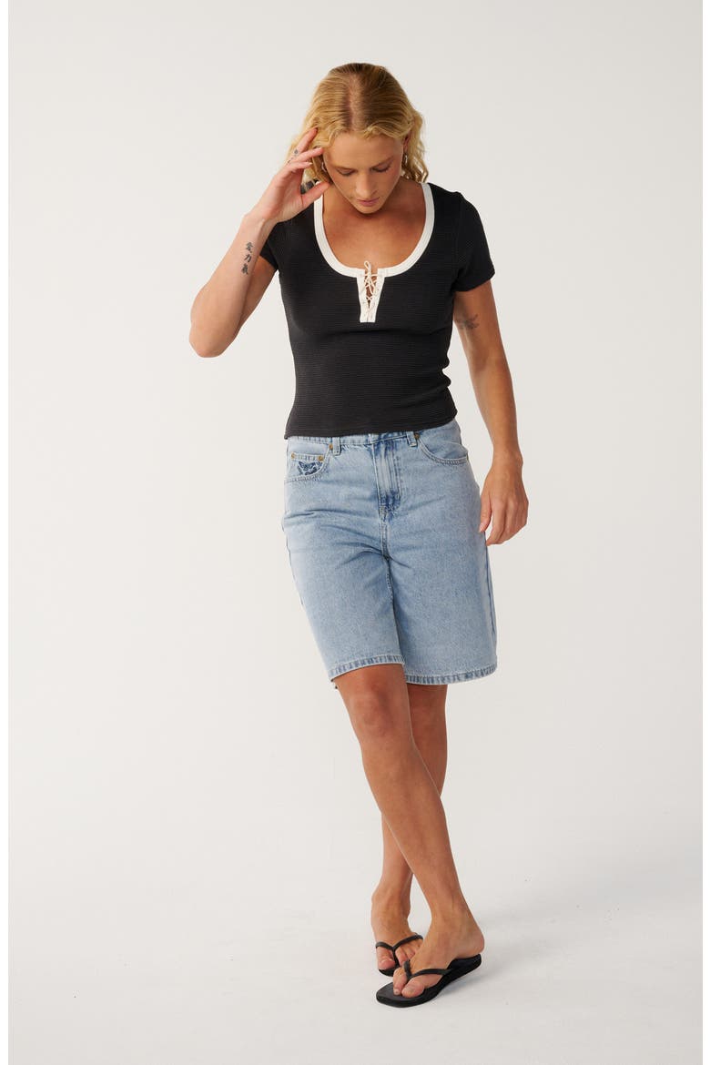 Retro Swell Lace-Up T-Shirt, Alternate, color, WASHED BLACK