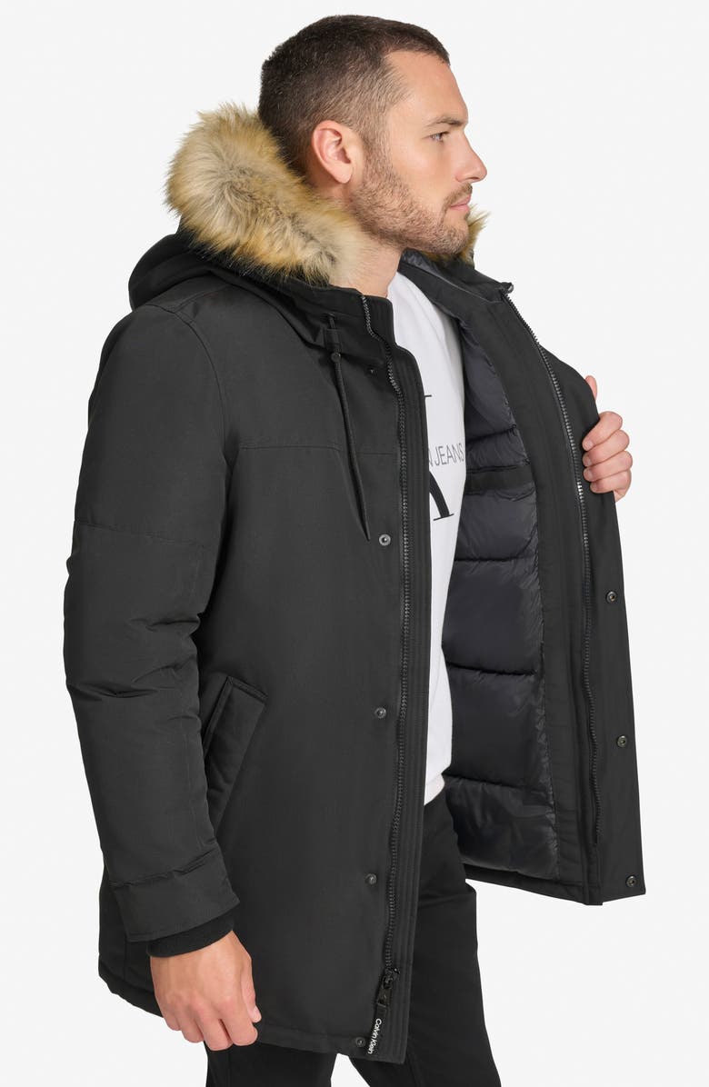 Calvin Klein Arctic Faille Water Resistant Parka with Removable Faux Fur Trim, Alternate, color, 