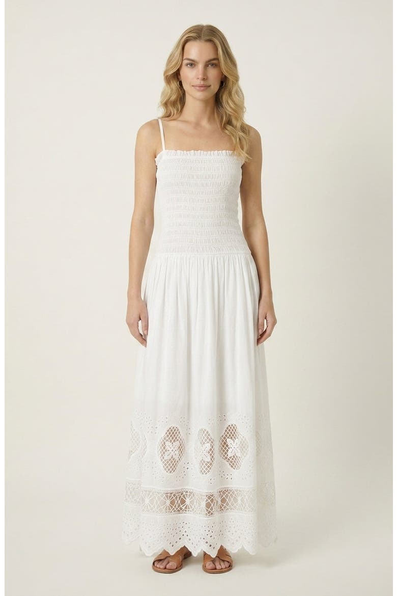 Smocked Bodice Maxi Dress, Main, color, White