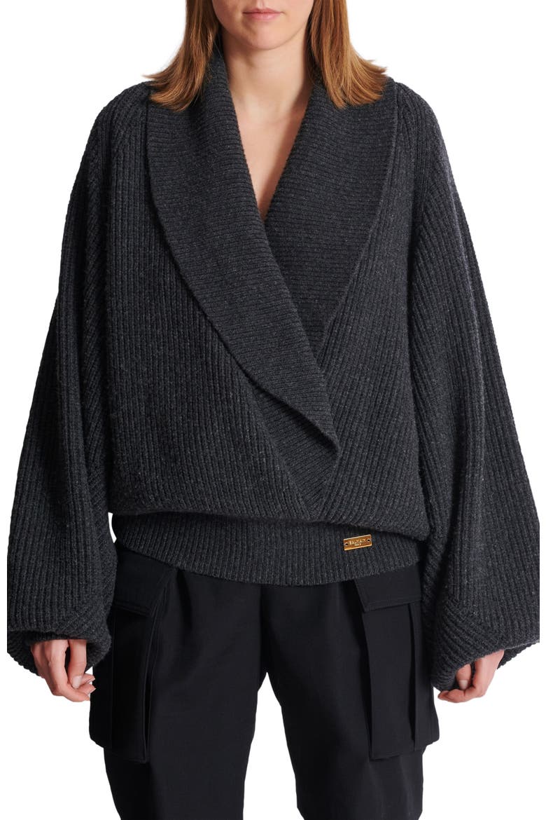 Oversized Wrap Knit Jumper, Alternate, color, Grey