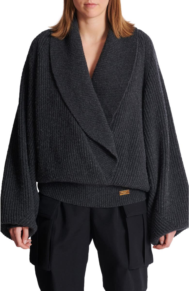 Balmain Oversized Wrap Knit Jumper, Alternate, color, Grey