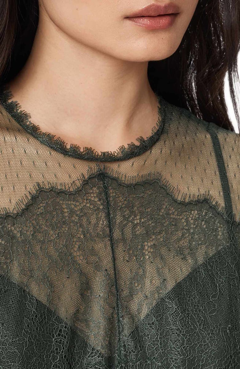 AllSaints Clara Sheer Lace Sleeveless Handkerchief Hem Dress, Alternate, color, Emerald Green