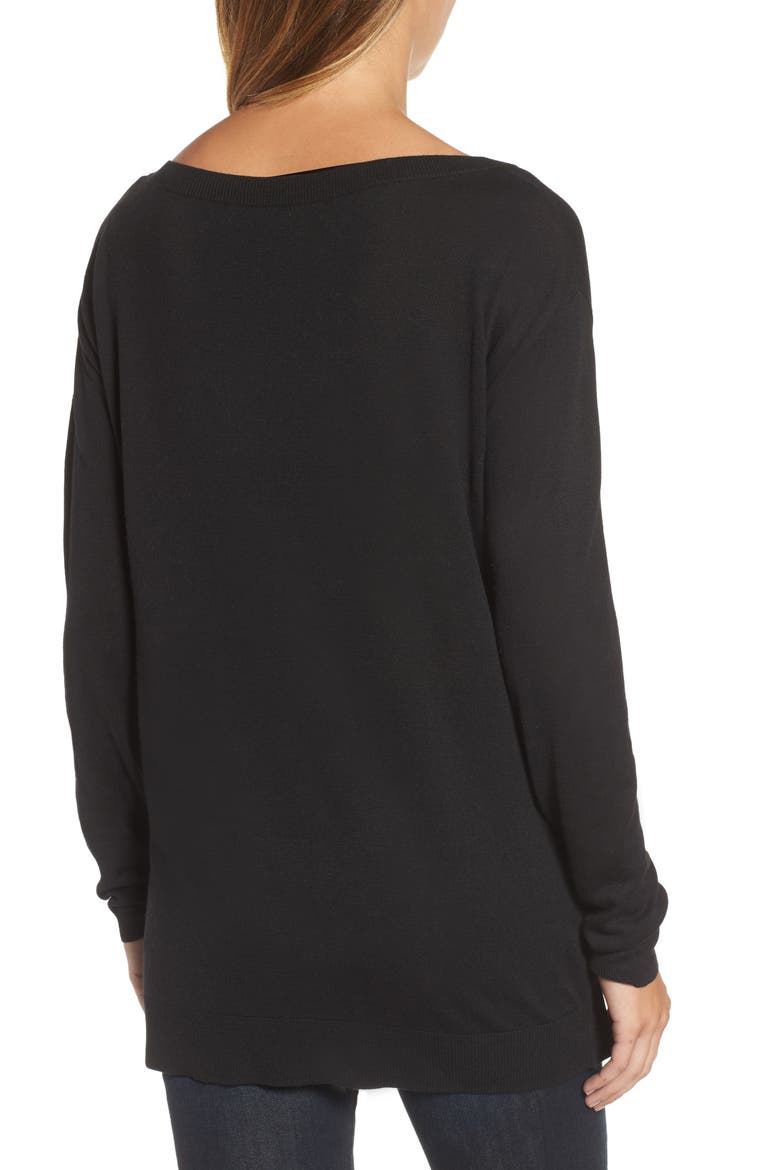 Boatneck Tunic Sweater, Alternate, color, BLACK