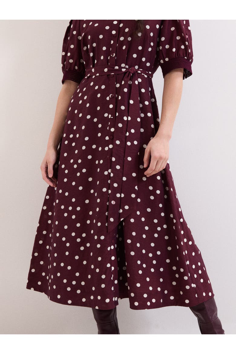 Delphine Printed Puff Sleeve Midi Dress, Alternate, color, Burgundy